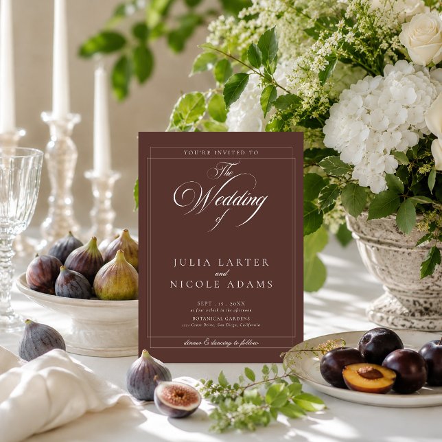 Classic Choco Brown Ivory Calligraphy PhotoWedding Invitation (Creator Uploaded)