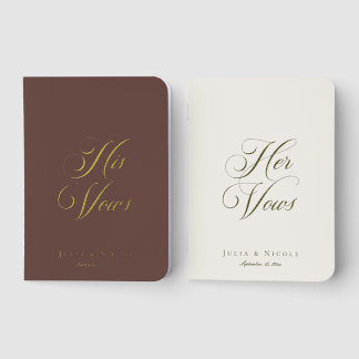 Classic Choco Brown Ivory Calligraphy Wedding Foil Vow Books