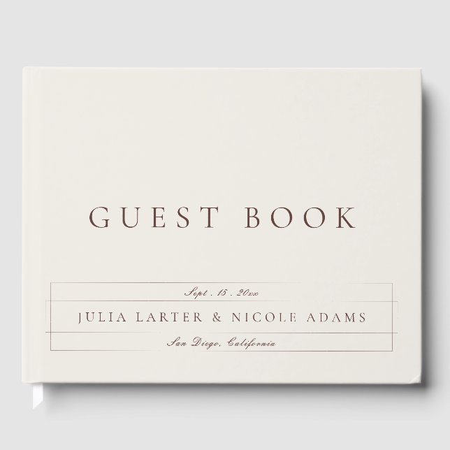 Classic Choco Brown Ivory Calligraphy Wedding Guest Book (Front)