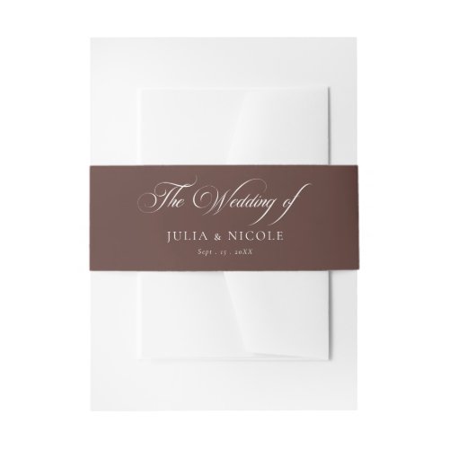 Classic Choco Brown Ivory Calligraphy Wedding Invitation Belly Band