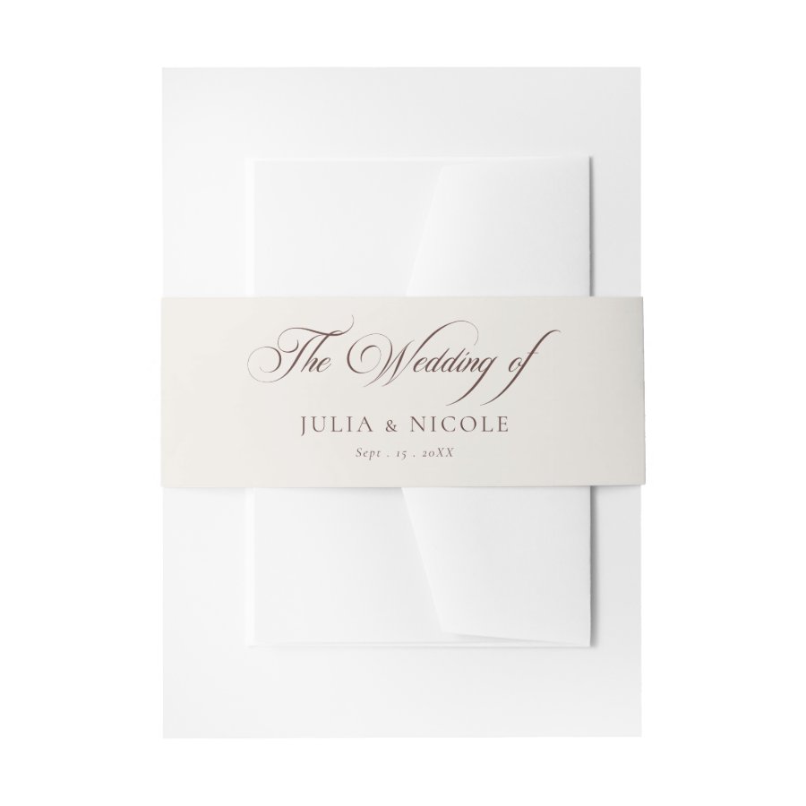 Classic Choco Brown Ivory Calligraphy Wedding Invitation Belly Band