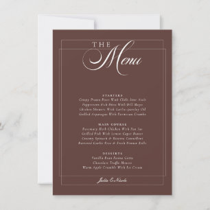 Classic Choco Brown Ivory Calligraphy Wedding Menu Invitation