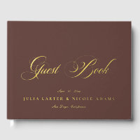 Classic Chocolate Brown Gold Calligraphy Wedding