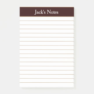 Classic Chocolate Brown Lined Personalized Post-it Notes