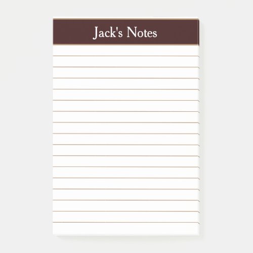 Classic Chocolate Brown Lined Personalized Post_it Notes