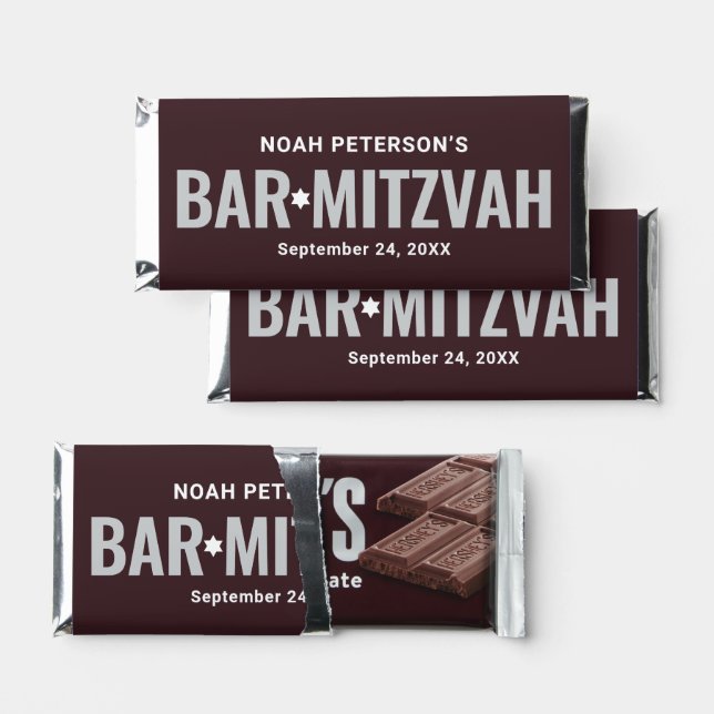 Classic Chocolate Brown Personalized BarMitzvah Hershey Bar Favors (Front)