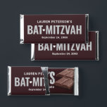 Classic Chocolate Brown Personalized Bat Mitzvah Hershey Bar Favors<br><div class="desc">Custom Bat Mitzvah Hershey's chocolate bar favors are designed to resemble the classic style of the iconic chocolate brand. Design features "Bat Mitzvah" in bold text with cute heart accent and wording that can be personalized with your daughter's name, the event date, and a simple thank you message on the...</div>