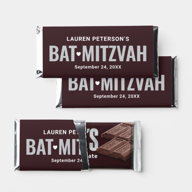 Classic Chocolate Brown Personalized Bat Mitzvah Hershey Bar Favors (Front)