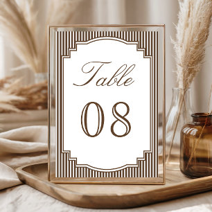 Classic Chocolate Brown Striped Wedding Table Number