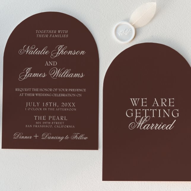 Classic Chocolate Cocoa Old Money Arched Wedding Invitation (Creator Uploaded)