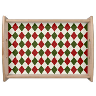 Classic Christmas Argyle Pattern Serving Tray