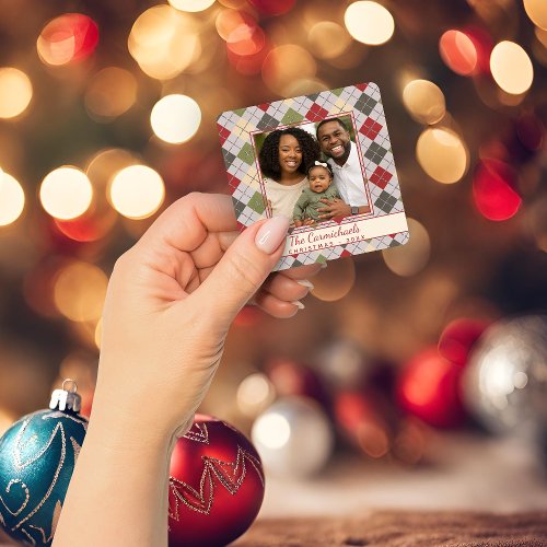 Classic Christmas Argyle Tinsel Holiday Photo Square Sticker