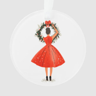 Classic Christmas Beauty in Red Dress Ornament