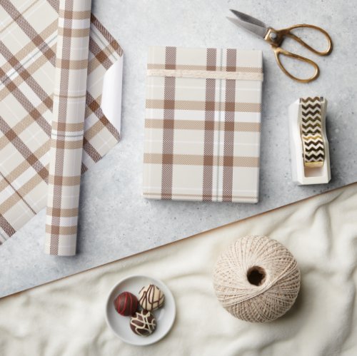 Classic Christmas Beige and Cream Plaid Wrapping Paper