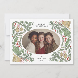 classic christmas bells and foliage | holiday card