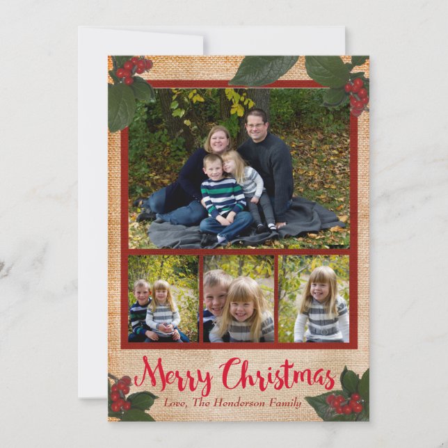Classic Christmas Berries 5x7 Christmas Photo Card (Front)