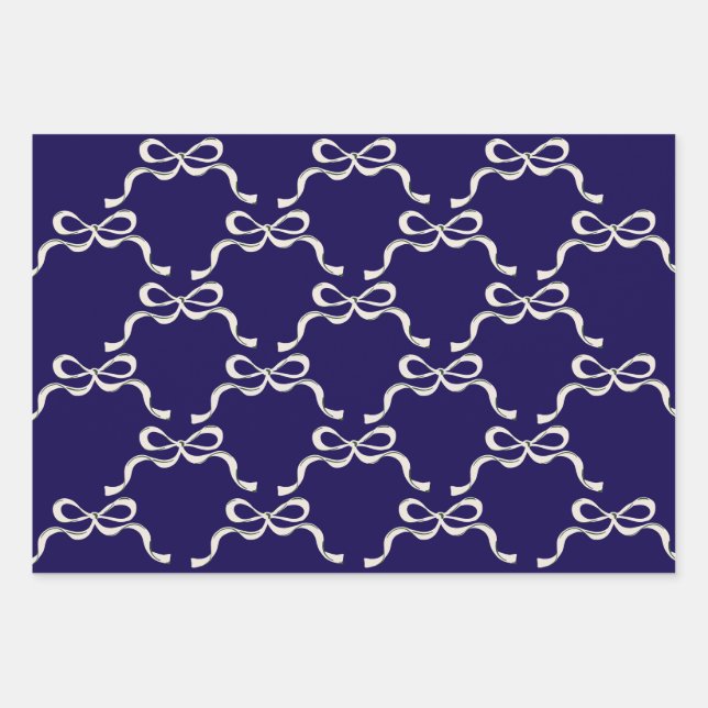 Classic Christmas Blue Bows christmas holiday Wrapping Paper Sheets (Front)