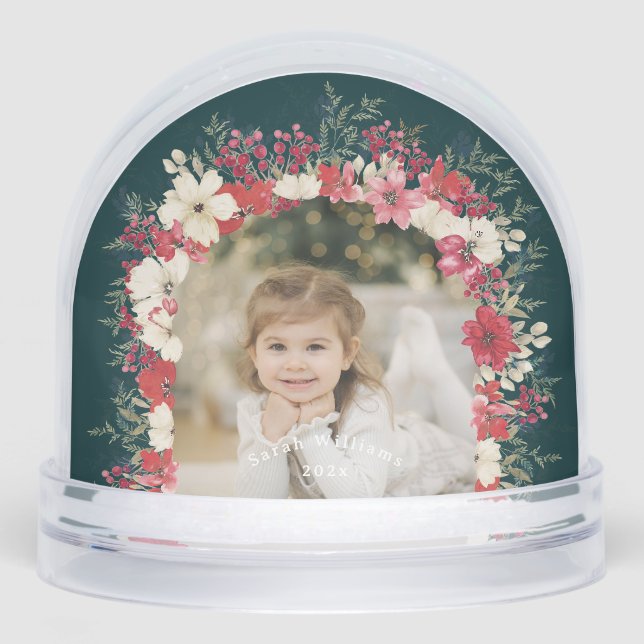 Classic Christmas Botanical Annual Keepsake Photo Snow Globe (Front)