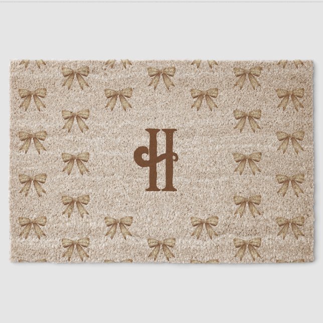 Classic Christmas Bows Monogram Fiber Doormat (Front)