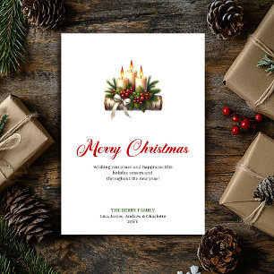Classic Christmas candles pine greenery greeting Holiday Card