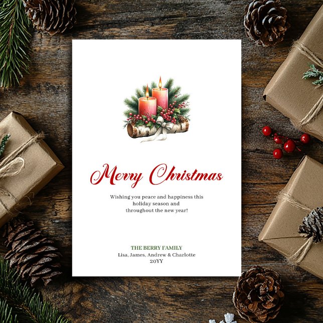 Classic Christmas candles rustic pine greeting Holiday Card (Classic Christmas candles rustic pine greeting)