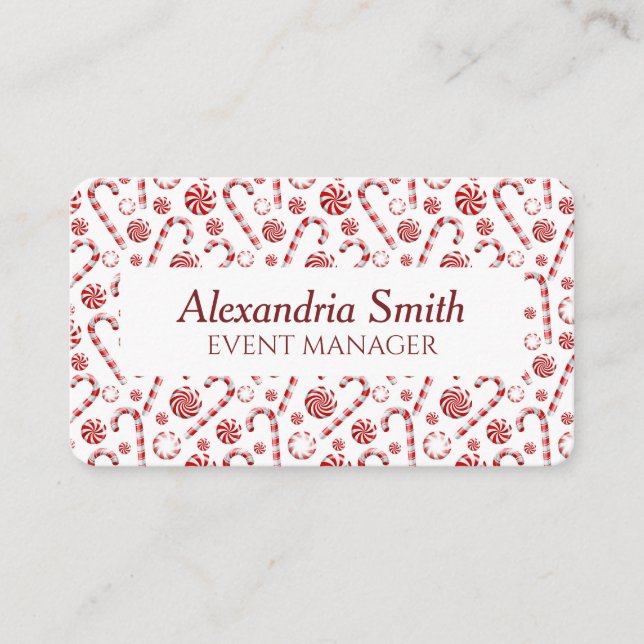 Classic Christmas Candy Cane Business Card (Front)