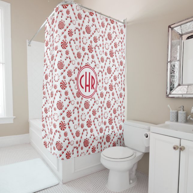 Classic Christmas Candy Cane Car Shower Curtain (In Situ)