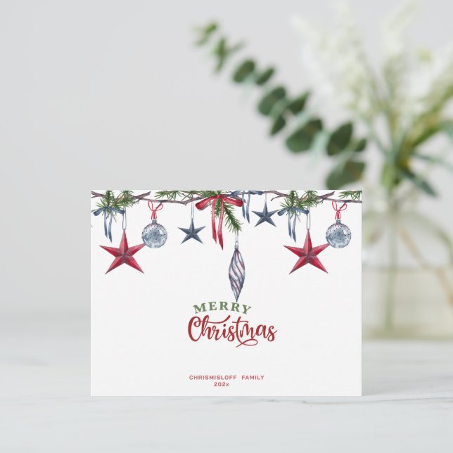 Classic Christmas Card, Custom Christmas Ornaments Holiday Postcard (Standing Front)