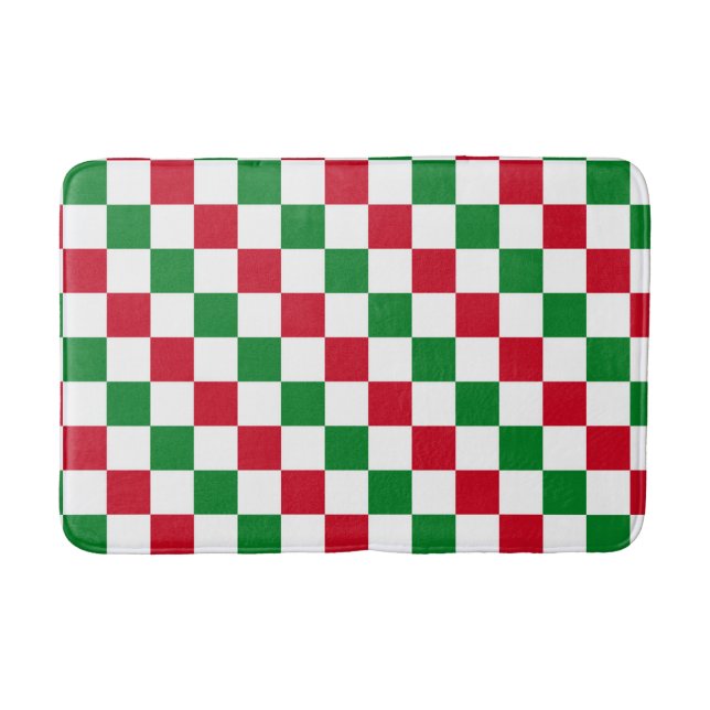 Classic Christmas Checkerboard Pattern Bath Mat (Front)