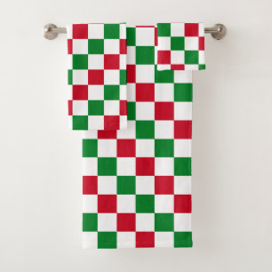Classic Christmas Checkerboard Pattern Bath Towel Set