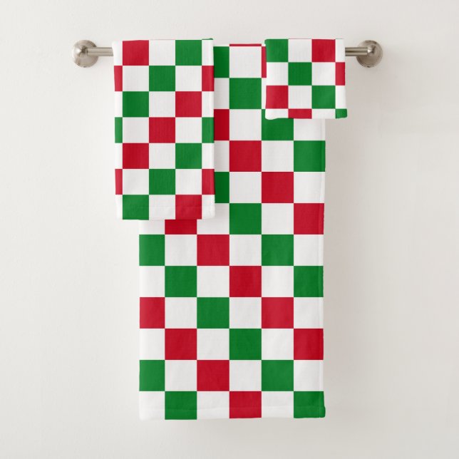 Classic Christmas Checkerboard Pattern Bath Towel Set (Insitu)