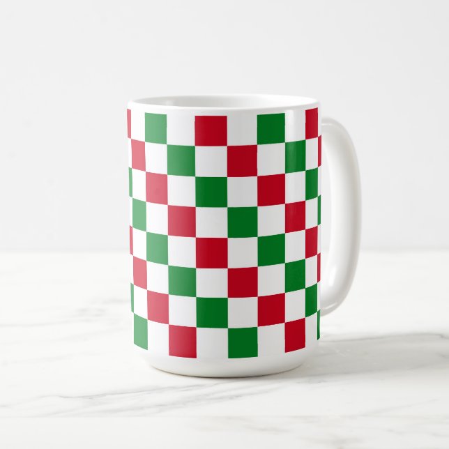 Classic Christmas Checkerboard Pattern Coffee Mug (Front Right)