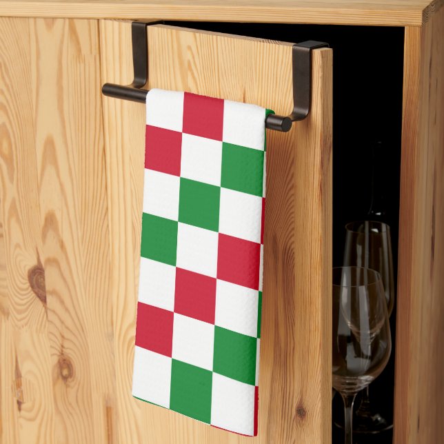 Classic Christmas Checkerboard Pattern Kitchen Towel (Thirds Fold)