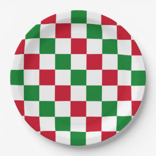 Classic Christmas Checkerboard Pattern Paper Plates