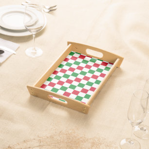 Classic Christmas Checkerboard Pattern Serving Tray