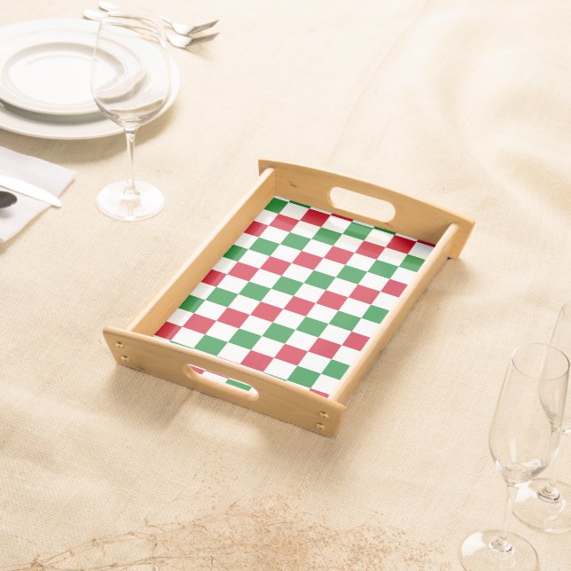 Classic Christmas Checkerboard Pattern Serving Tray (Front)