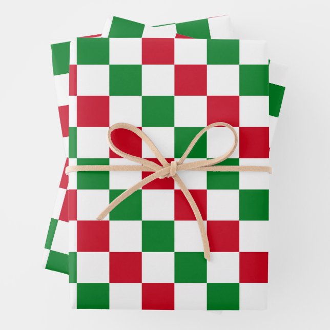 Classic Christmas Checkerboard Pattern Wrapping Paper Sheets (In situ)