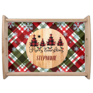 Classic Christmas checkered pattern Christmas tree Serving Tray