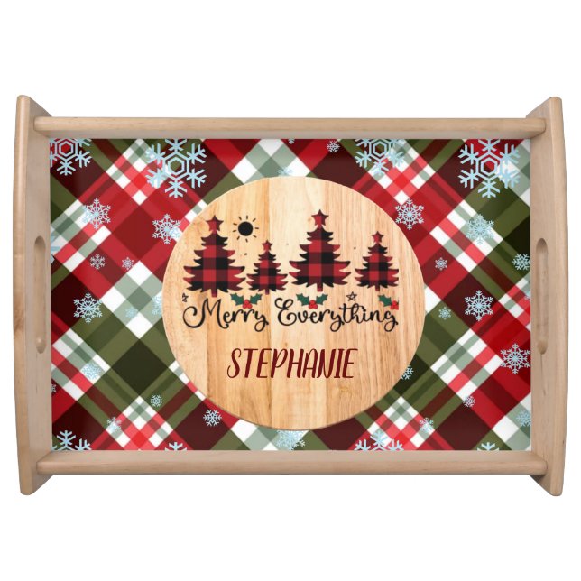 Classic Christmas checkered pattern Christmas tree Serving Tray (Front)