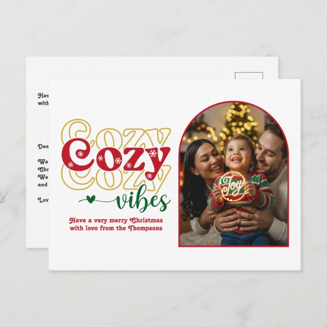 Classic Christmas Cozy Vibes Retro Christmas Photo Holiday Postcard (Front/Back)