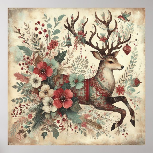 Classic Christmas Deer Poster (Front)