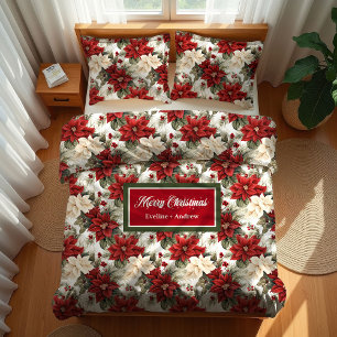 Classic Christmas Duvet Custom Name Floral Art