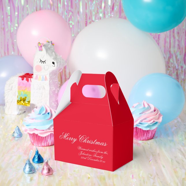 Classic Christmas Elegant Script Family Name Red   Favor Boxes (Party)