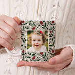 Classic Christmas Floral 2 Photo  Coffee Mug<br><div class="desc">This beautiful mug features a hand drawn floral pattern in traditional Christmas colors of deep green, burgundy red, and ivory over a sand / beige background. The style goes with many different decor themes - rustic, farmhouse, vintage, contemporary, traditional, and more. There are two photo templates, as well as text...</div>