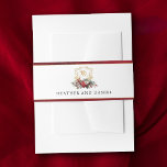 Classic Christmas Floral Crest Monogram Wedding Invitation Belly Band<br><div class="desc">Timeless and elegant yet festive holiday-themed wedding invitation belly band design featuring classic hand-drawn gold floral crest accented by a colorful spray of red and white Christmas flowers and evergreens. This custom formal template includes editable text fields as well as custom calligraphy text graphics and a gold textured border. The...</div>