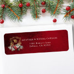 Classic Christmas Floral Crest Monogram Wedding Label<br><div class="desc">Timeless and elegant yet festive holiday-themed wedding address label design featuring classic hand-drawn gold floral crest accented by a colorful spray of red and white Christmas flowers and evergreens. This custom formal template includes editable text fields for your custom monogram as well as a faux ruby red velvet background.</div>