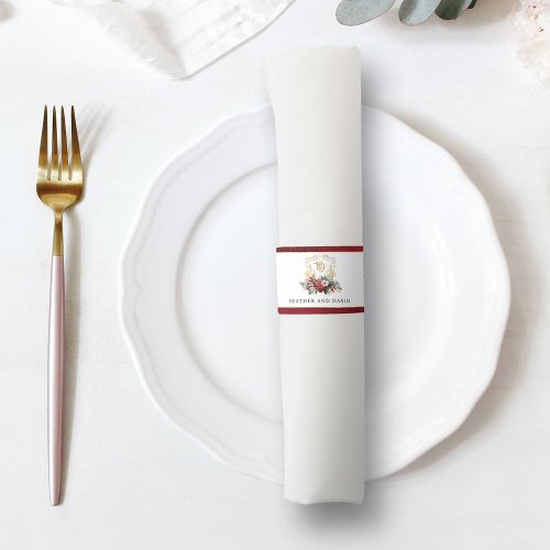 Classic Christmas Floral Crest Monogram Wedding Napkin Bands