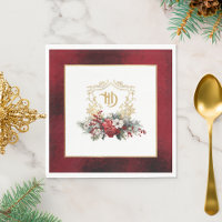 Classic Christmas Floral Crest Monogram Wedding