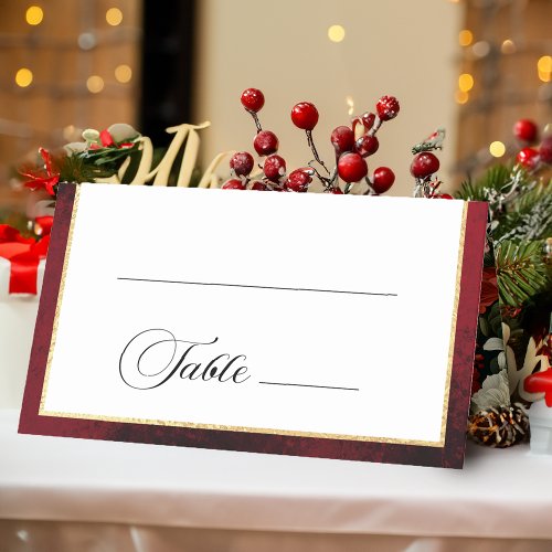 Classic Christmas Floral Crest Monogram Wedding Place Card