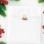 Classic Christmas Floral Crest Monogram Wedding Square Sticker<br><div class="desc">Timeless and elegant yet festive holiday-themed wedding design featuring classic hand-drawn gold floral crest accented by a colorful spray of red and white Christmas flowers and evergreens. This custom formal template includes editable text fields.</div>